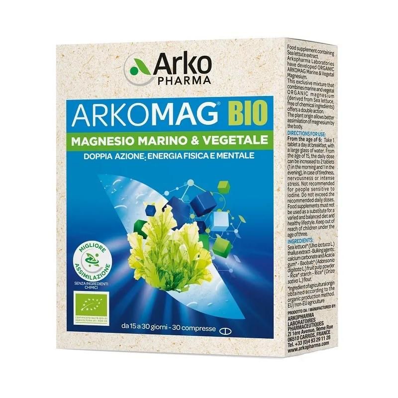 Arkomag Bio - Compresse Vegetali di Magnesio Marino Biologico - 30 compresse
