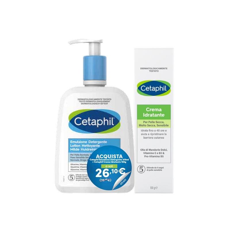 Kit per la Cura della Pelle Cetaphil: Emulsione Detergente 470ml + Crema Idratante 100ml