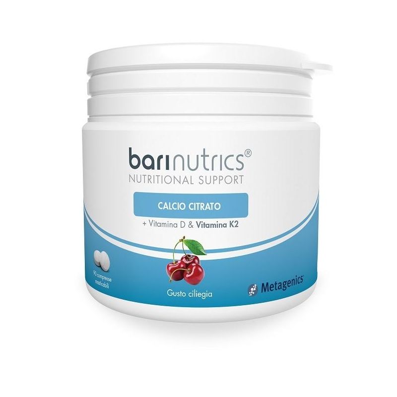 Barinutrics Compresse di Calcio Citrato con Vitamina K2, Gusto Ciliegia - 90 compresse