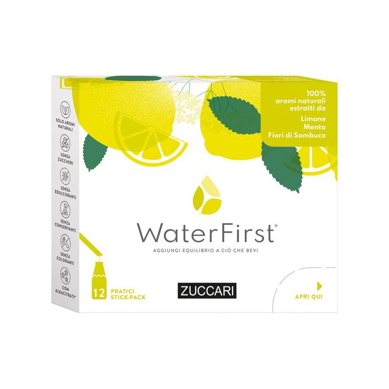 Zuccari WaterFirst Stick - Gusto Limone, Menta e Fiori di Sambuco - Pacco da 12