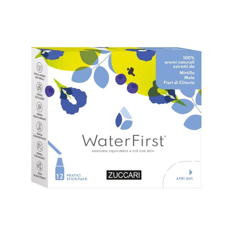 Zuccari WaterFirst Stick - Mirtillo, Mela, Fiori di Clitoria - Confezione da 12