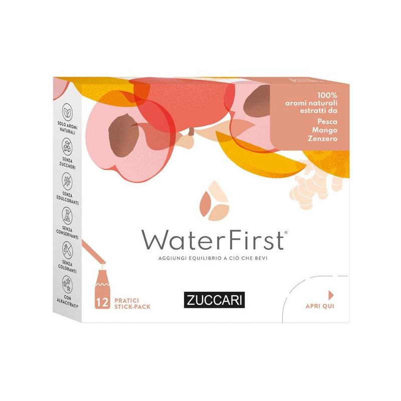 Zuccari WaterFirst - Mix di Pesca, Mango e Zenzero - 12 Bastoncini Effervescenti