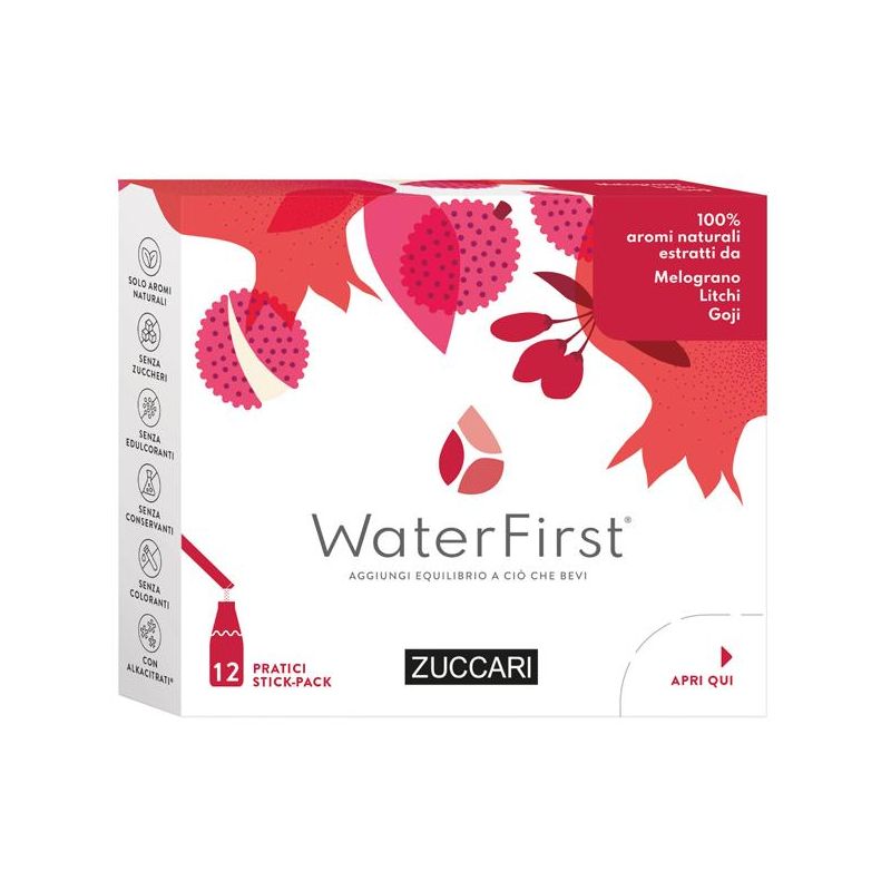 Zuccari WaterFirst - Stick Solubili con Estratti di Melagrano, Litchi e Goji - 12 Stick