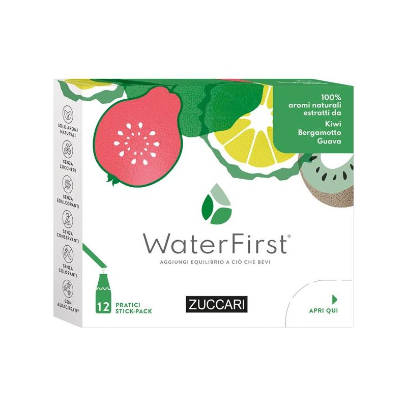 Zuccari WaterFirst Stick Pack con Kiwi, Bergamotto e Guava - Confezione da 12