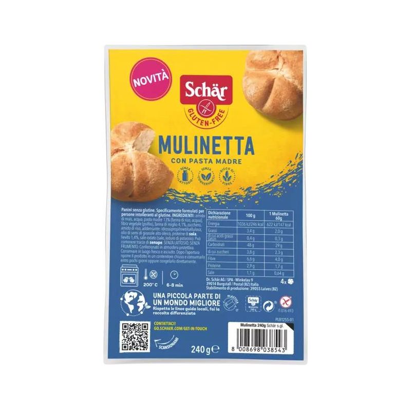 Schar Mulinetta Biscotti, Confezione da 4 Pacchetti da 60g