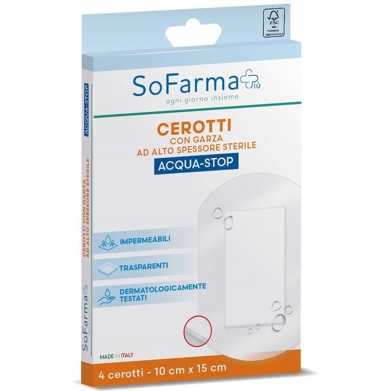 SOFARMAPIU' Cerotti Acqua Resistenti 10x15cm - Confezione da 4 Pezzi