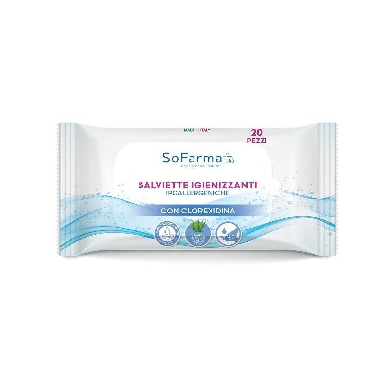 Sofarmapi Salviette Ipoallergeniche Igienizzanti con Clorexidina - 20 Pezzi