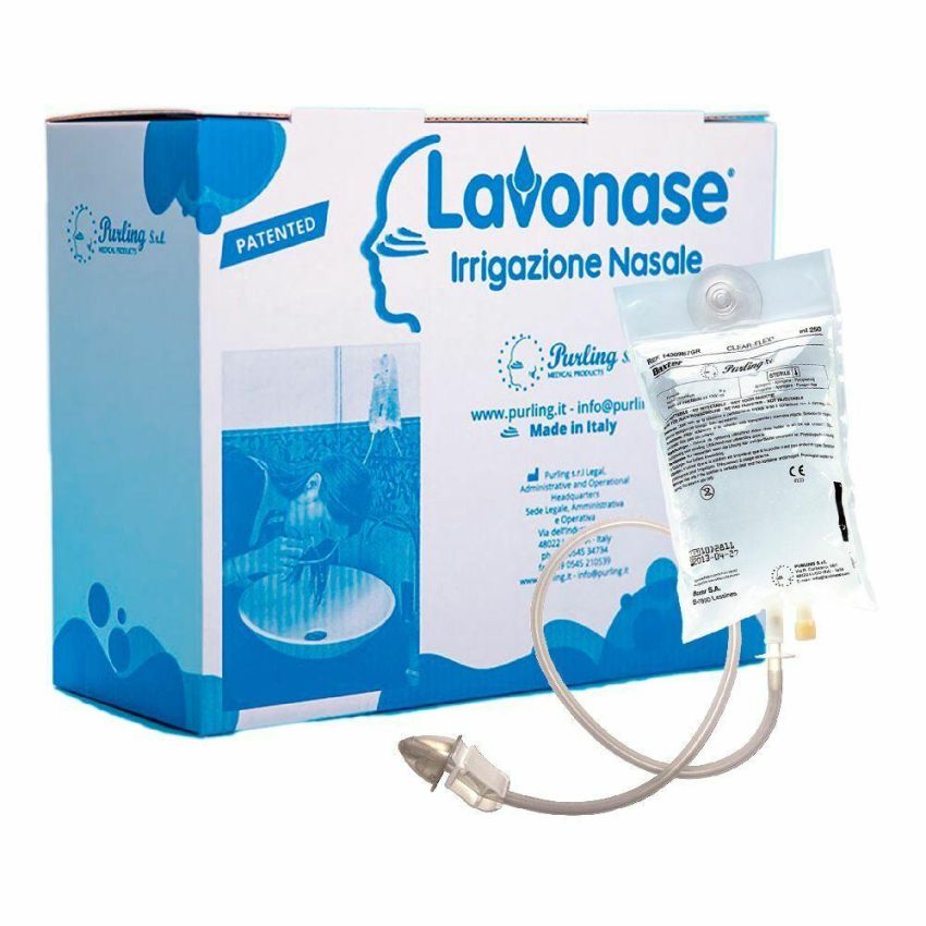 Lavonase Set di 5 Sacche da 500 ml con 5 Dispositivi per Irrigazione Nasale