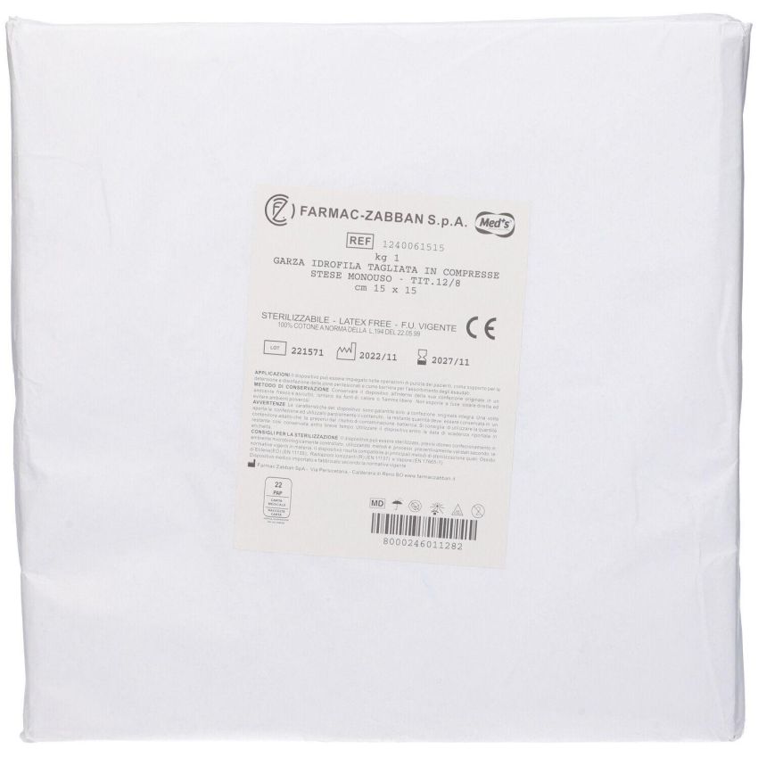 Garza Compressa Idrofila 12/8, 15x15cm, 1kg