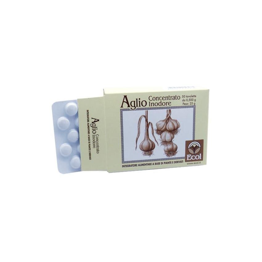 Ecol Aglio Concentrato Inodore - Integratore Alimentare, 50 Tavolette da 0.5g