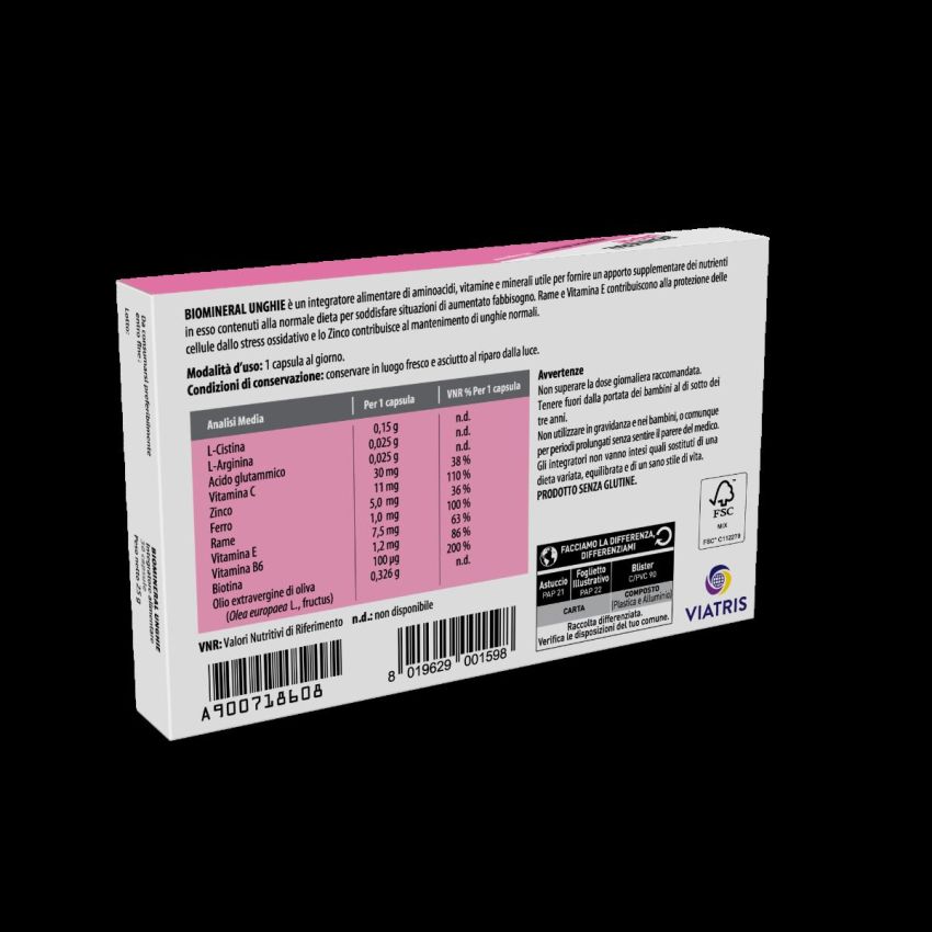 Biomineral Unghie - Potenziatore per Unghie Salutari, 30 Capsule