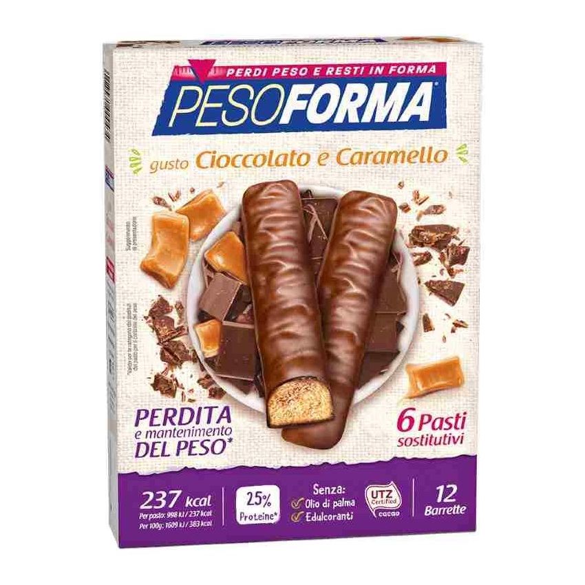 Barrette Pesoforma al Cioccolato Caramello - Confezione da 12 Pezzi