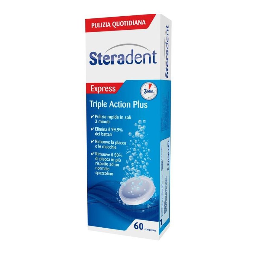 Steradent Triple Action Plus - 60 Compresse Detergenti per Dentiere