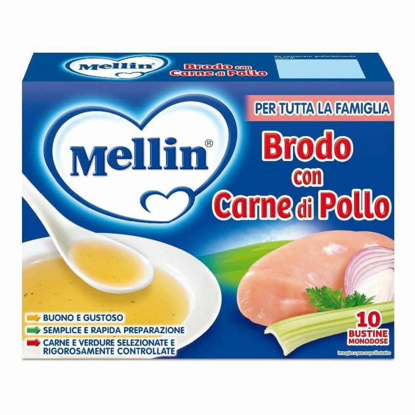Mellin Brodo di Carne e Pollo - Pacchetto da 10 Bustine
