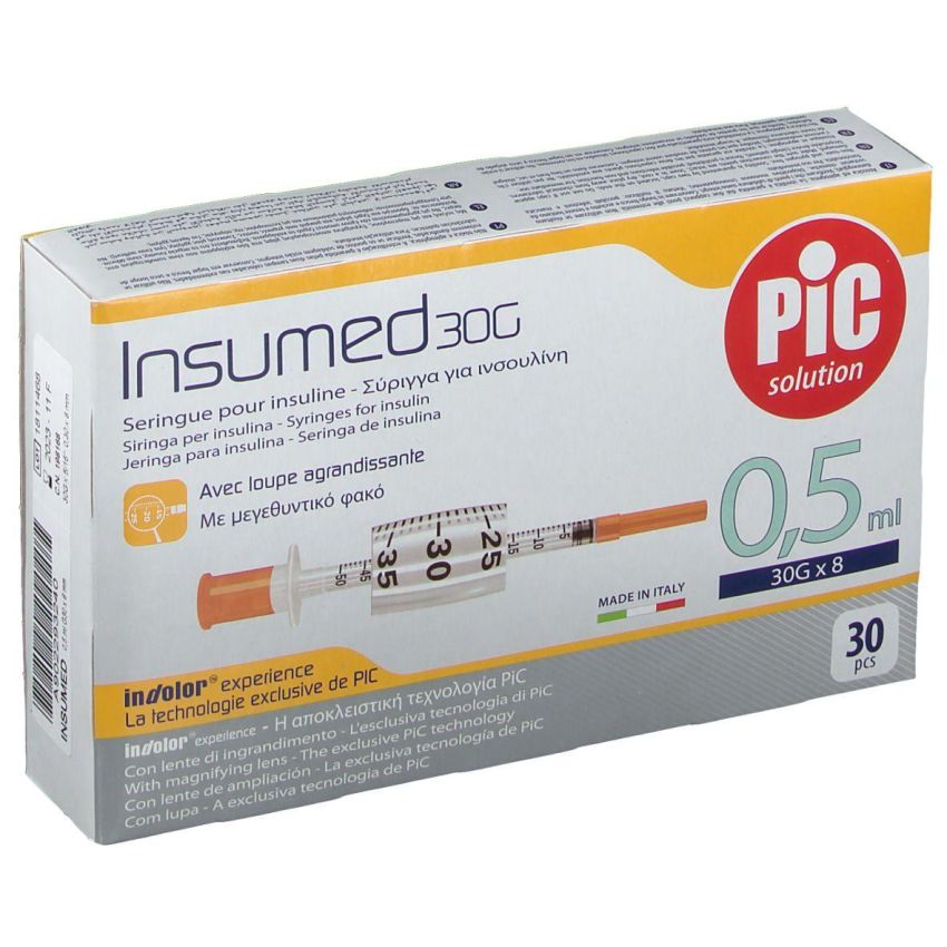 Siringa Insumed Pic da 0,5 ml con Ago G30 - Confezione da 30 Pezzi