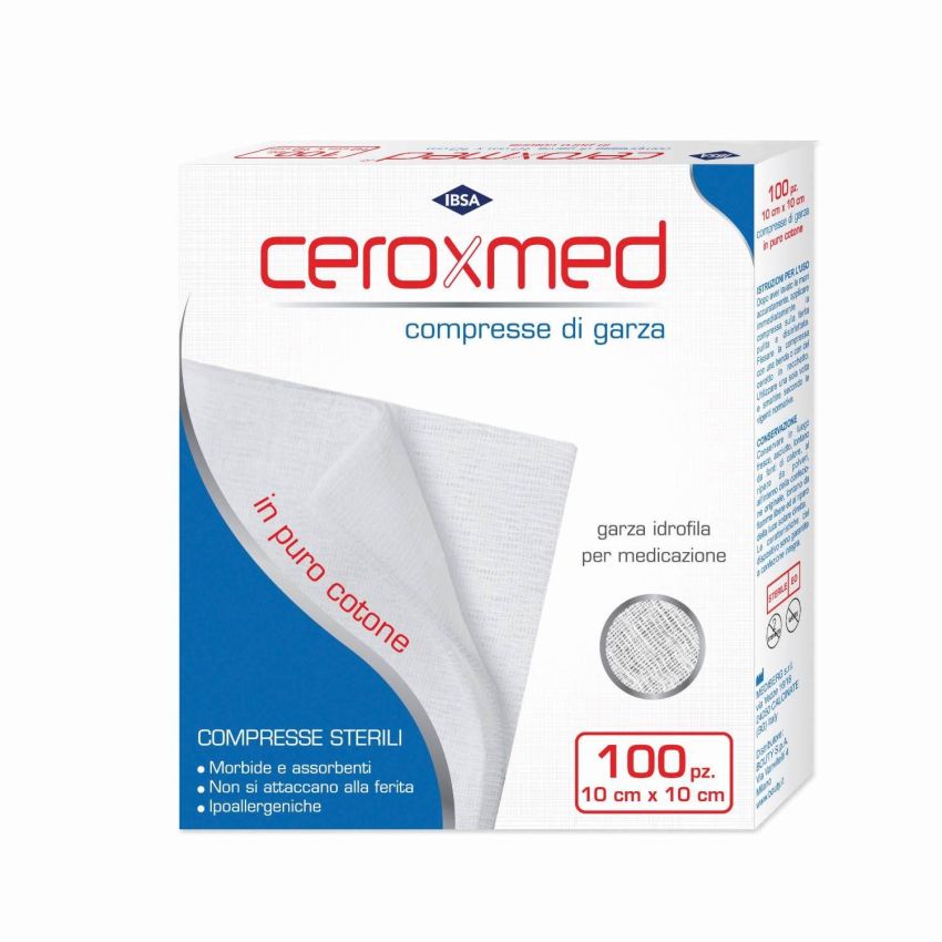 Ceroxmed Garze Idrofile 10x10cm, Pacco da 100 Pezzi