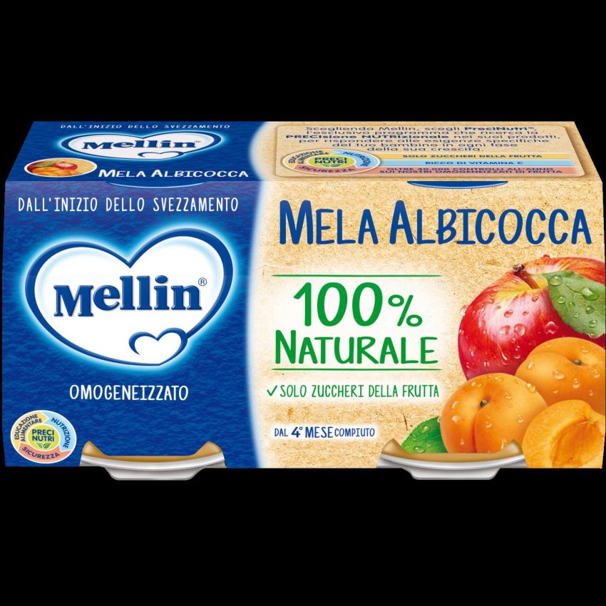 Mellin Albicocca Omogeneizzata - Pacco da 2, 100g ciascuno