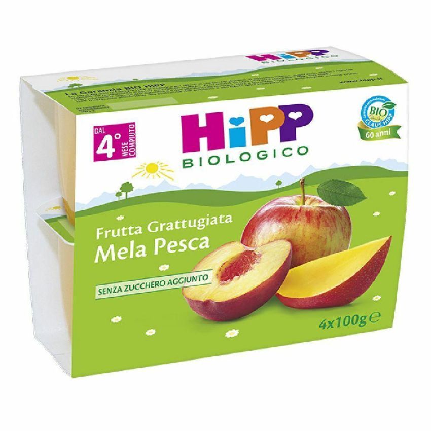 Hipp Bio Mela e Pesca Frutta Grattugiata Biologica 4x100g