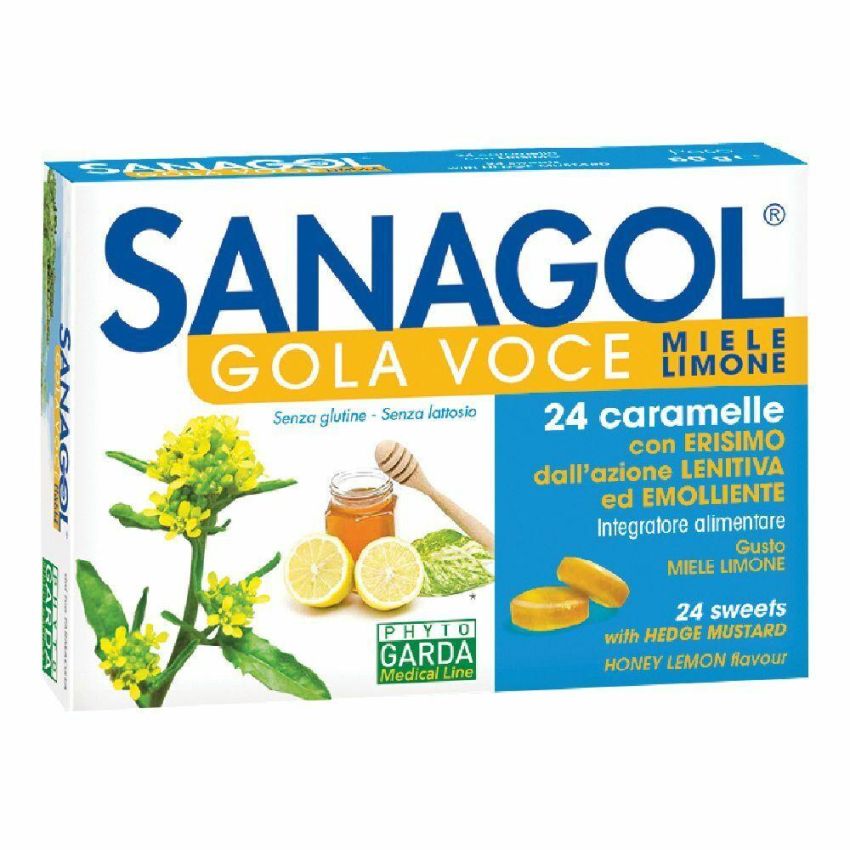 Sanagol Miele Limone 24 Caramelle per Gola e Voce