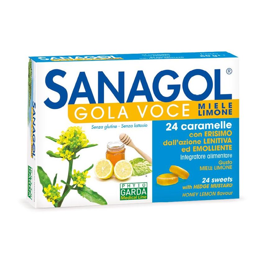Sanagol Miele Limone 24 Caramelle per Gola e Voce