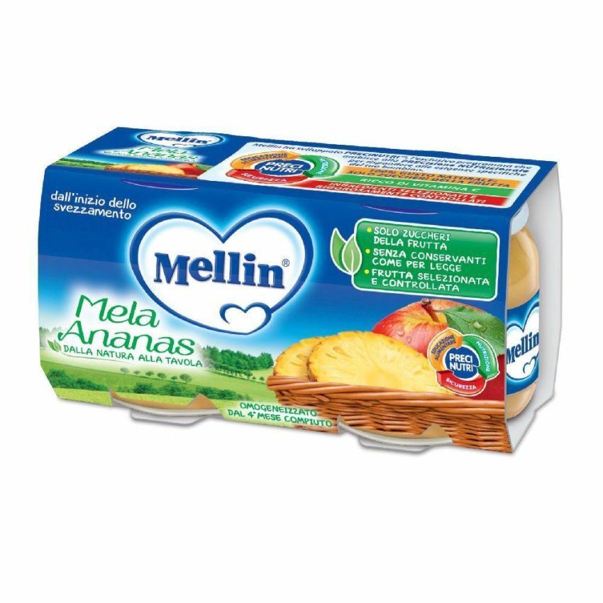 Mellin Omogeneizzato di Mela e Ananas, Confezione da 2x100g