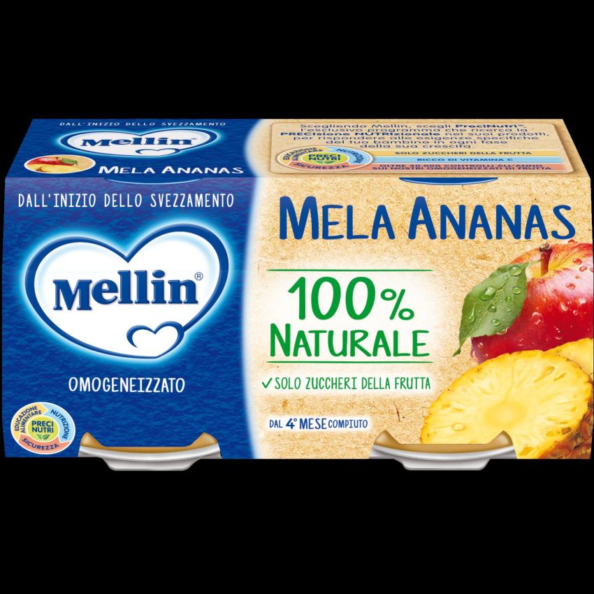 Mellin Omogeneizzato di Mela e Ananas, Confezione da 2x100g