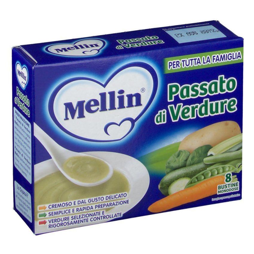 Mellin Passato di Verdure - Confezione da 8 Buste, 8g Ciascuna