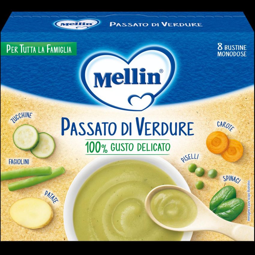 Mellin Passato di Verdure - Confezione da 8 Buste, 8g Ciascuna