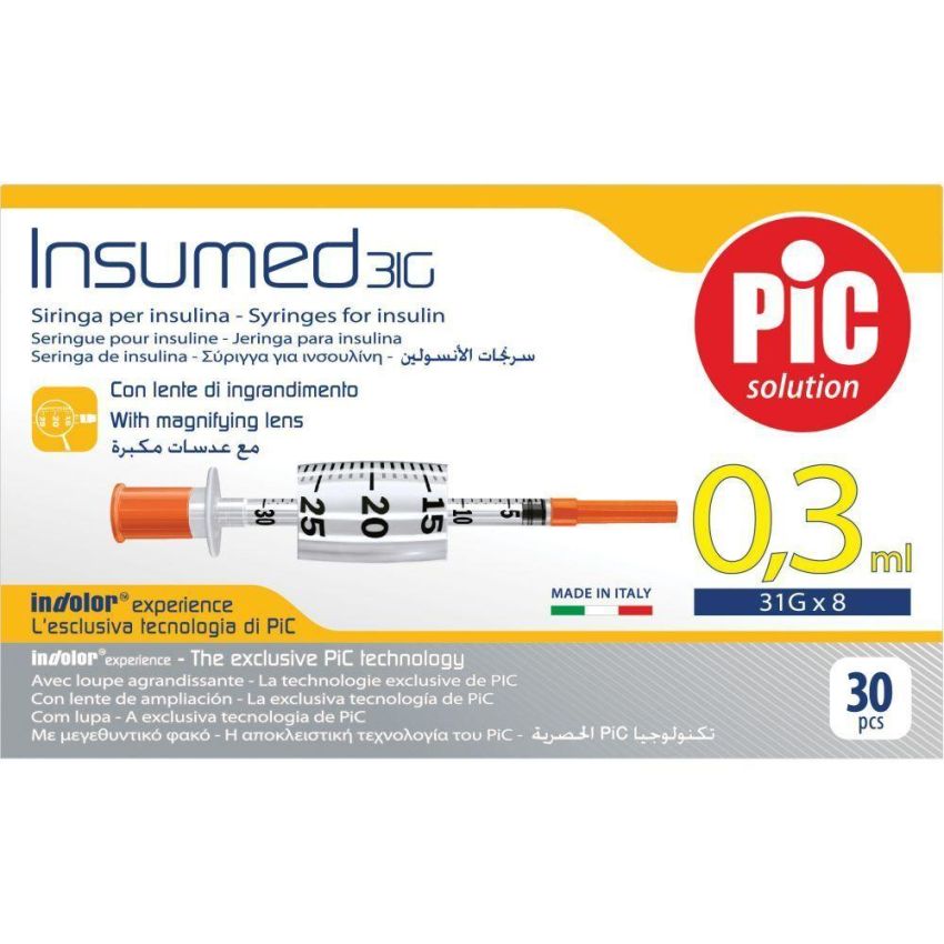 Set di 30 Siringhe per Insulina con Ago da Gauge 30