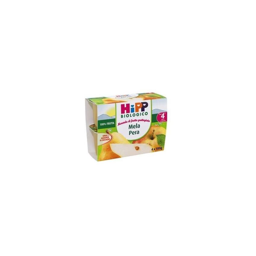 Hipp Bio Frutta Pura di Mela e Pera Biologica - Omogeneizzata per Bambini dai 4 Mesi, Confezione da 4x100g