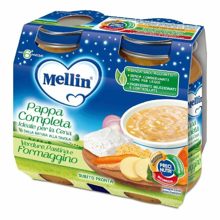 Mellin Pastina Completa con Verdure e Formaggino, 2x200g