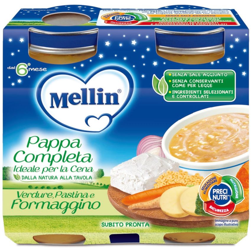 Mellin Pastina Completa con Verdure e Formaggino, 2x200g