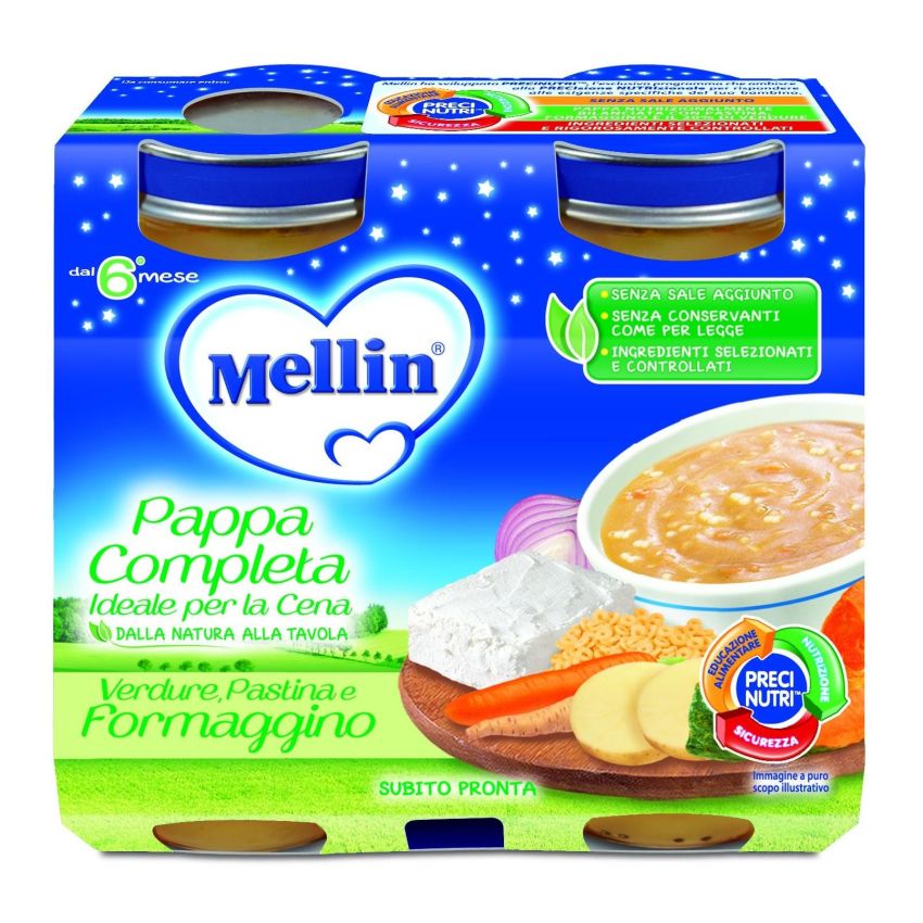 Mellin Pastina Completa con Verdure e Formaggino, 2x200g