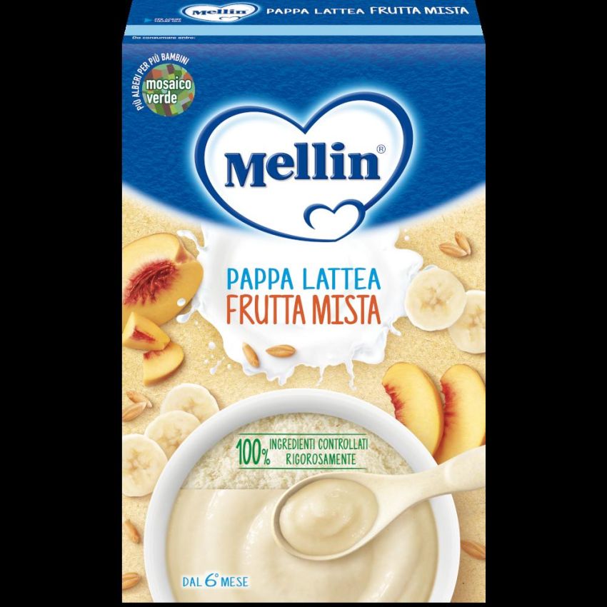 Mellin Pappa Lattea con Frutta Mista, 250g - Alimento per Bambini