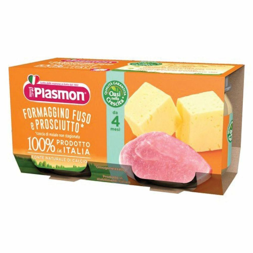 Plasmon Omogeneizzato di Formaggio e Prosciutto per Bambini 4-6 Mesi, Confezione da 2x80g