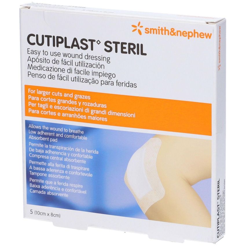 Cutiplast Steril - Medicazione Adesiva Sterile 10x8cm, Confezione da 5 Pezzi