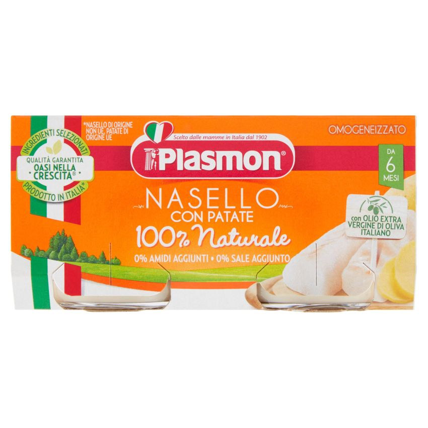 Omogeneizzato di Nasello e Patate Plasmon per Bambini 4M+, Doppio Pacco da 80g