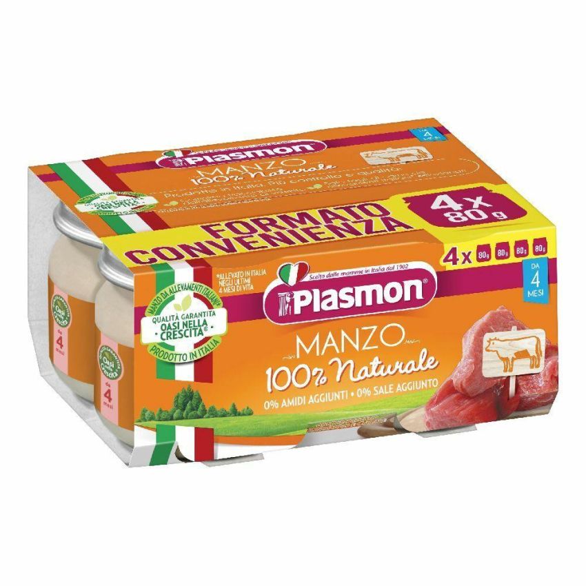 Plasmon Omogeneizzato di Manzo per 4 Mesi e oltre, Pacco da 4x80g