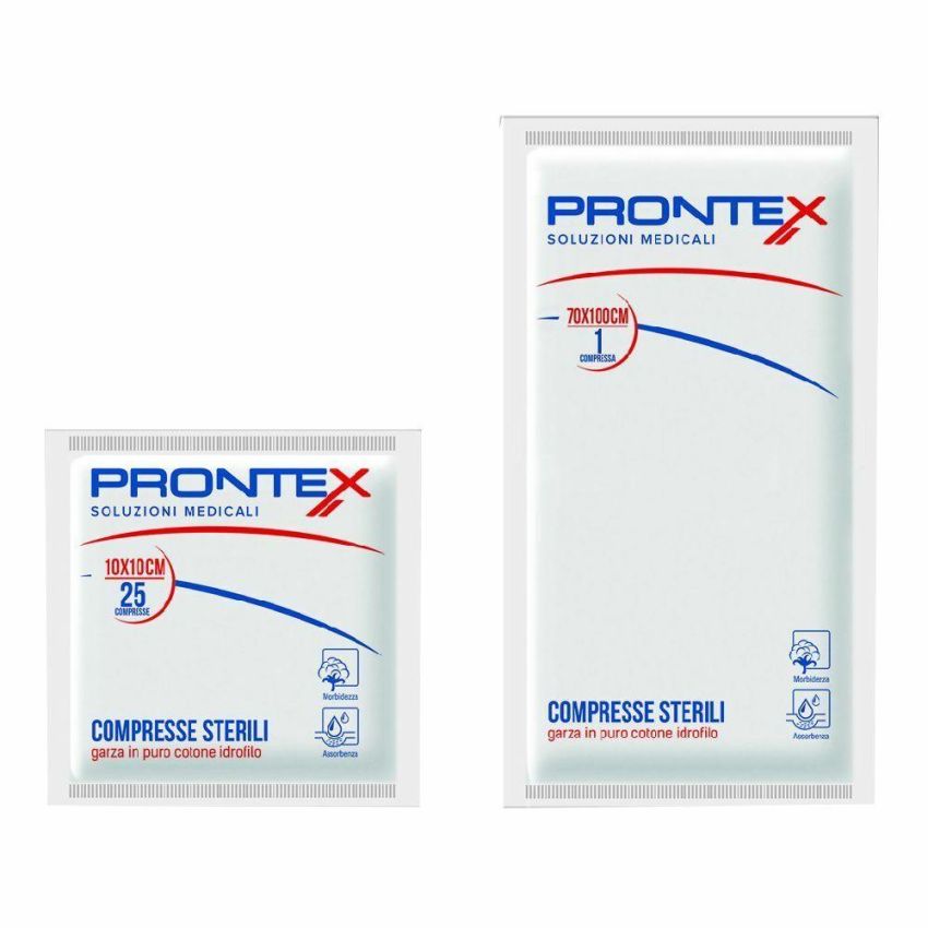 Prontex Garza Sterile Compressa 12/8, 10x10cm - Pacco da 25 Pezzi