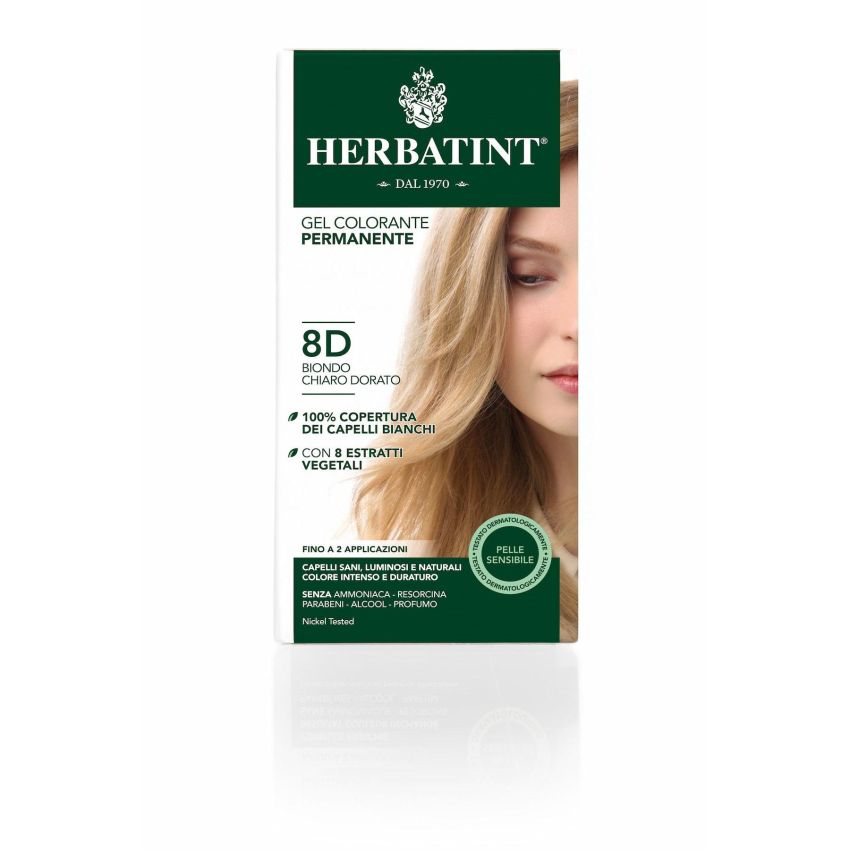 Herbatint Tintura Permanente per Capelli in Gel 8D Biondo Chiaro Dorato, 150ml