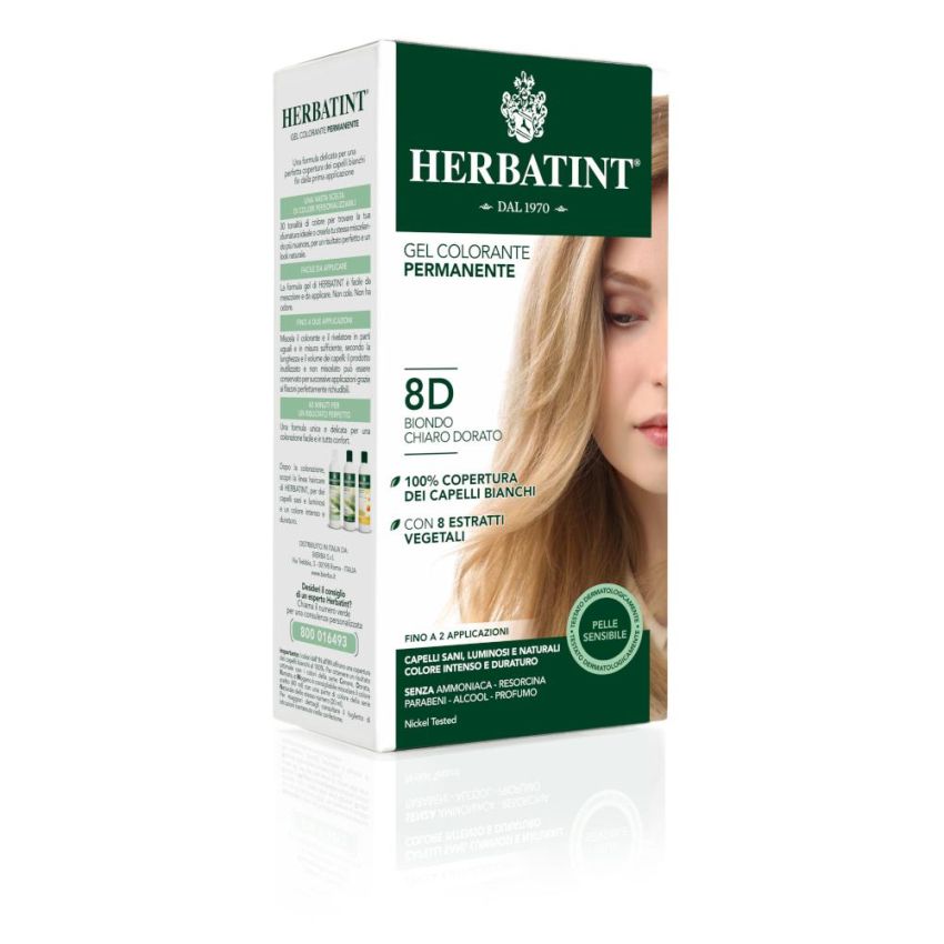 Herbatint Tintura Permanente per Capelli in Gel 8D Biondo Chiaro Dorato, 150ml