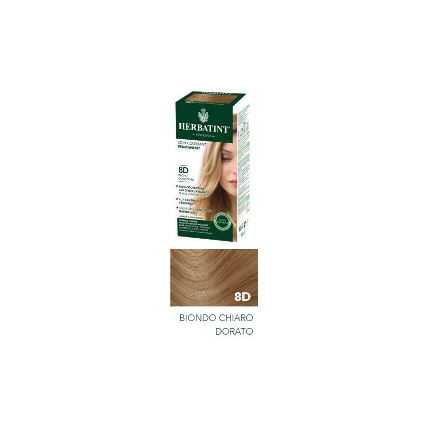 Herbatint Tintura Permanente per Capelli in Gel 8D Biondo Chiaro Dorato, 150ml
