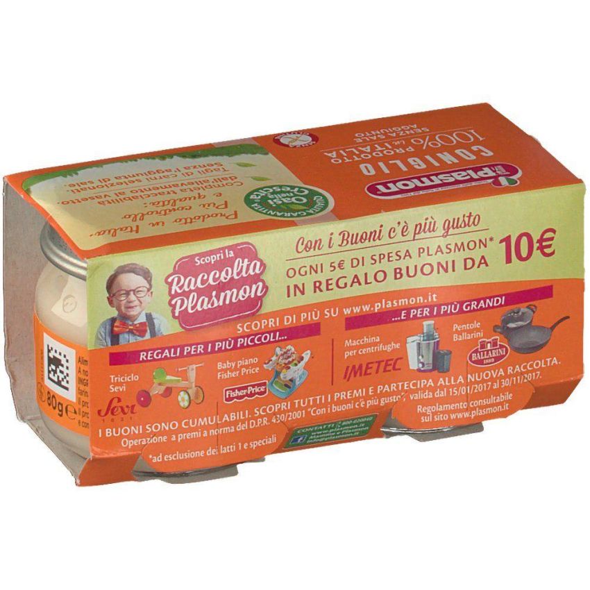 Plasmon Omogeneizzato di Coniglio per Infanti 4-6 Mesi, 2 x 80g