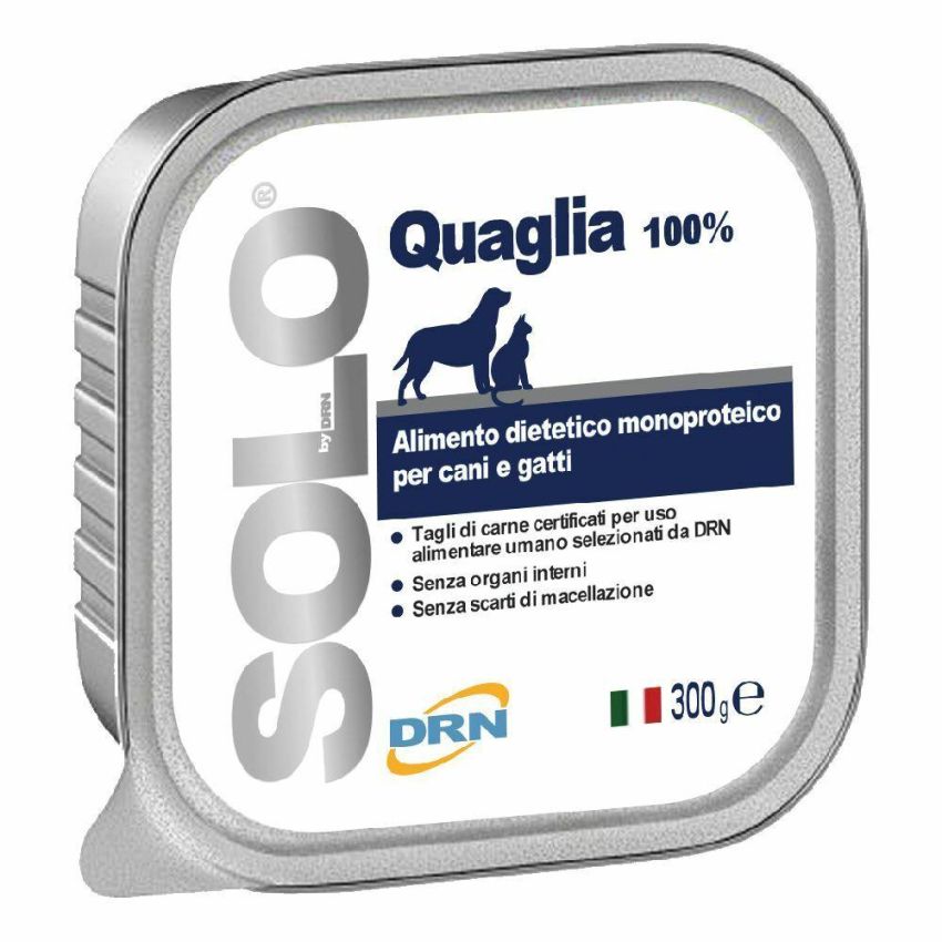 Drn Solo Quaglia - Alimento Dietetico Umido Monoproteico per Cani e Gatti, 300g