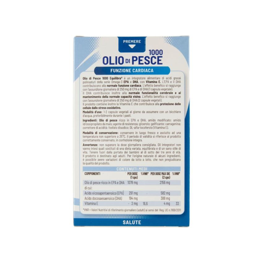 Equilibra Olio di Pesce Omega-3 1000mg, 60 Capsule