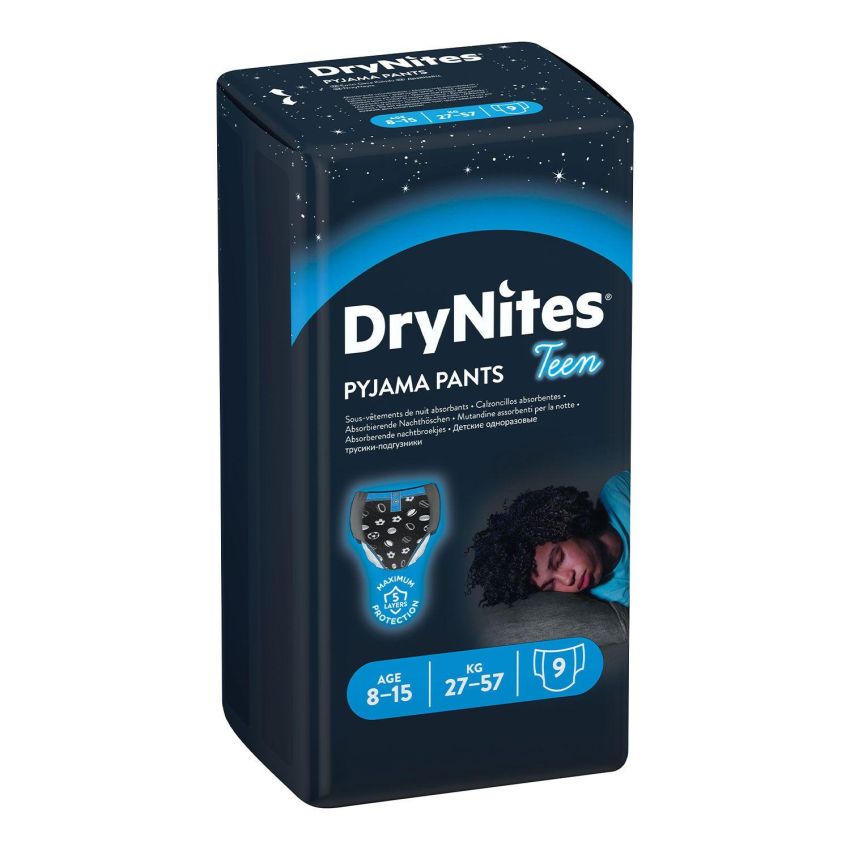Huggies Drynites - Pantaloni Pigiami per Ragazzo, 8-15 Anni, 27-57 Kg, Pacco da 9 Pezzi