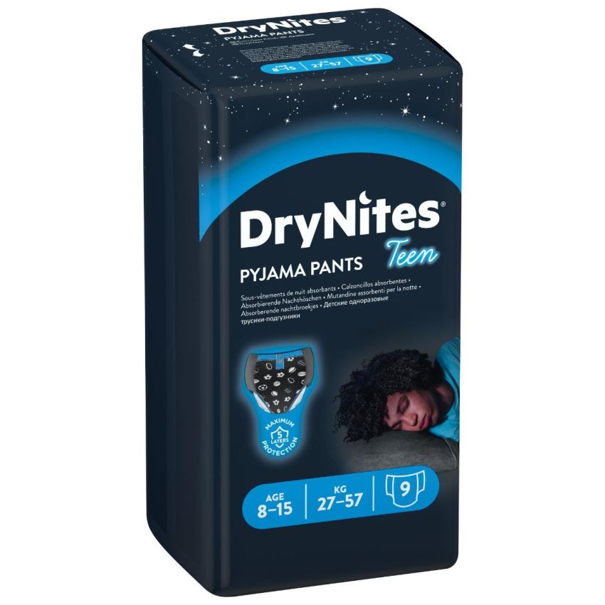 Huggies Drynites - Pantaloni Pigiami per Ragazzo, 8-15 Anni, 27-57 Kg, Pacco da 9 Pezzi