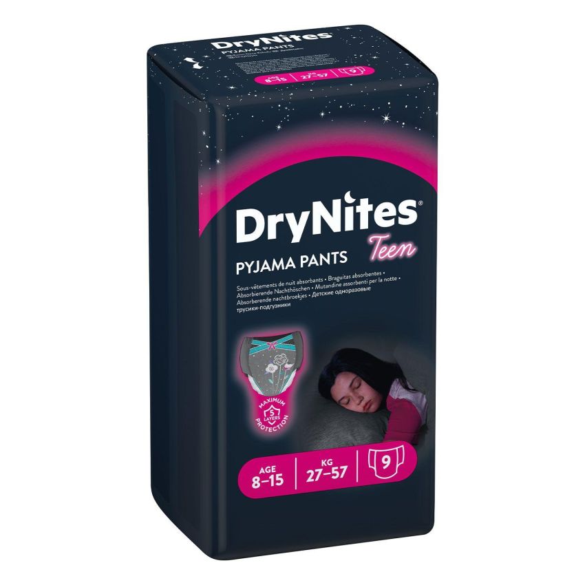 Huggies DryNites - Mutandine Pi√π Notte per Ragazze, 8-15 Anni, 27-57Kg, 9 Pezzi