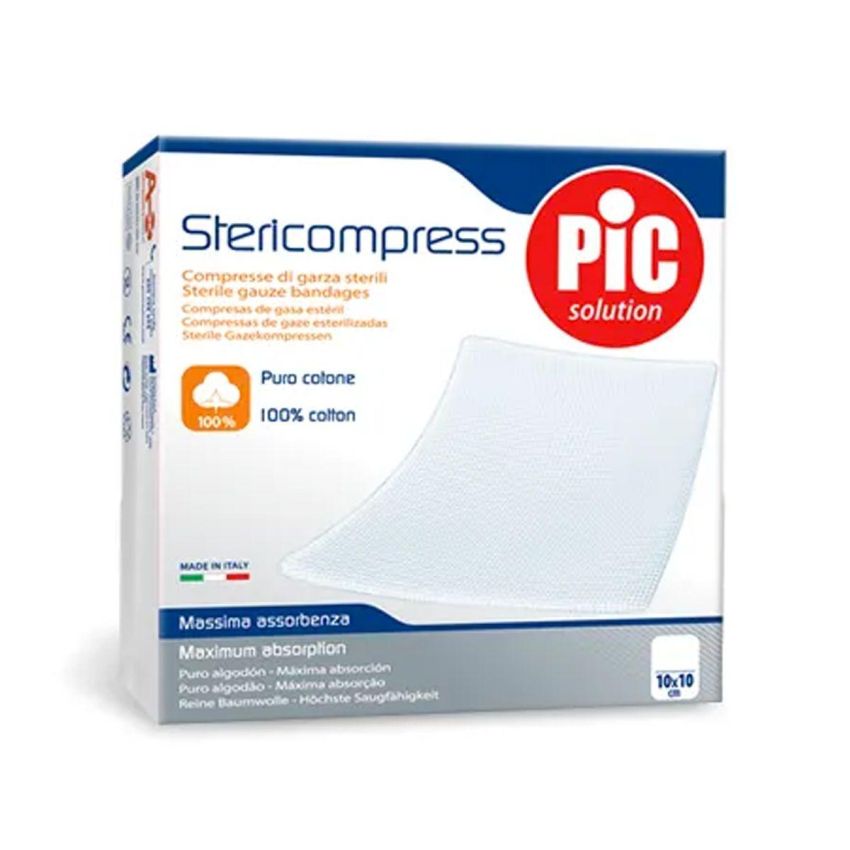 Stericompress Pic - Garze Sterili di Cotone 10x10cm, 50 Pezzi