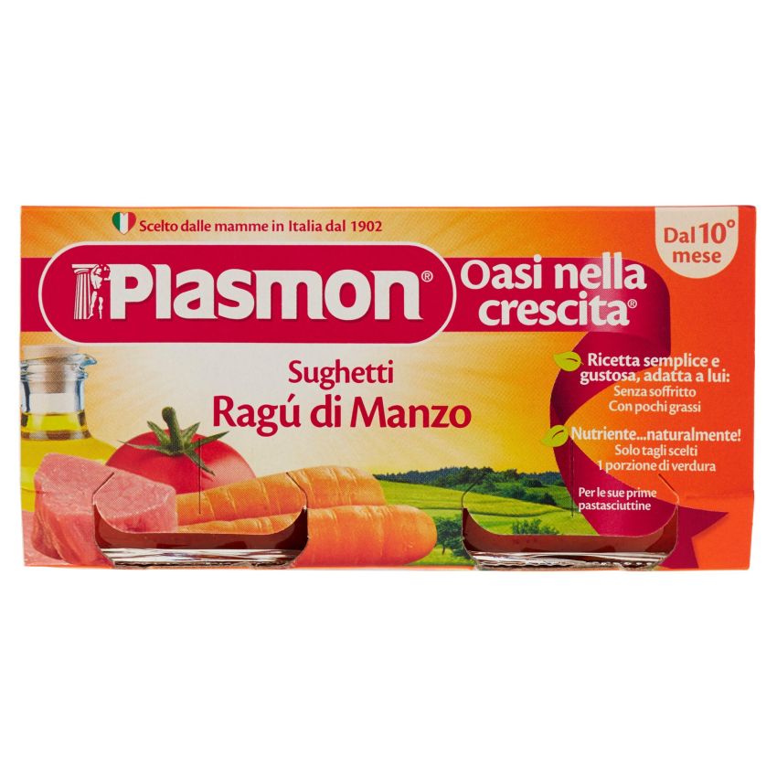 Plasmon Manzo Rag√π Salsa per Bambini dai 10 Mesi, Confezione da 2 x 80g